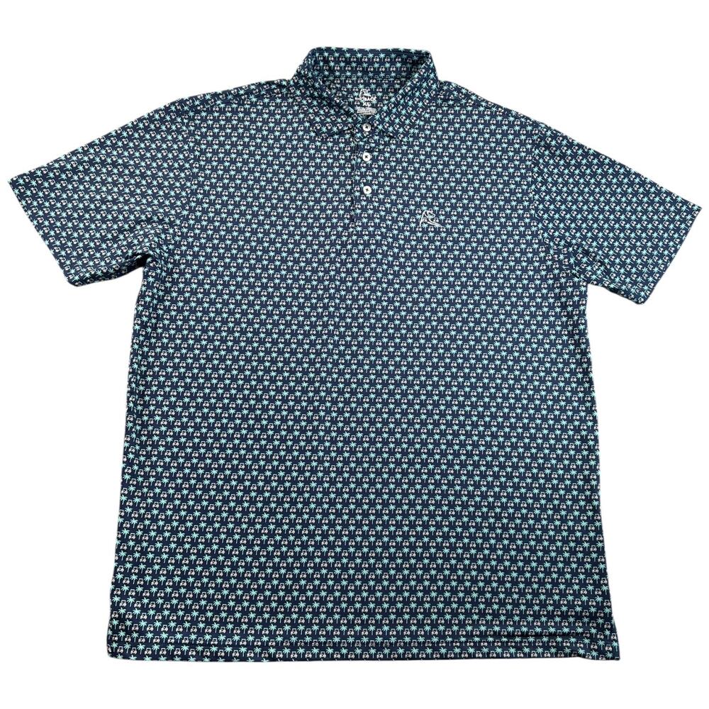 Rhoback Golf Polo Men XL Navy Golf Cart Palm Tree Performance Stretch Shirt